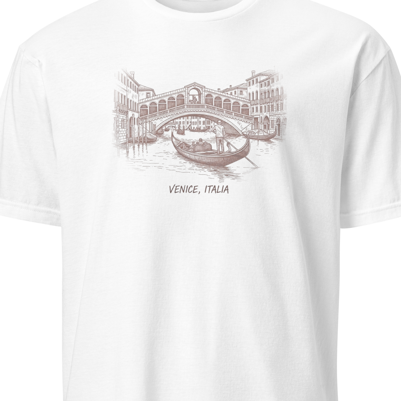 White t-shirt with a graphic and text on a white background