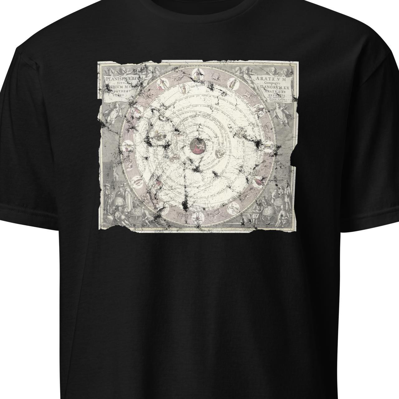 Black t-shirt with a geometric design 
