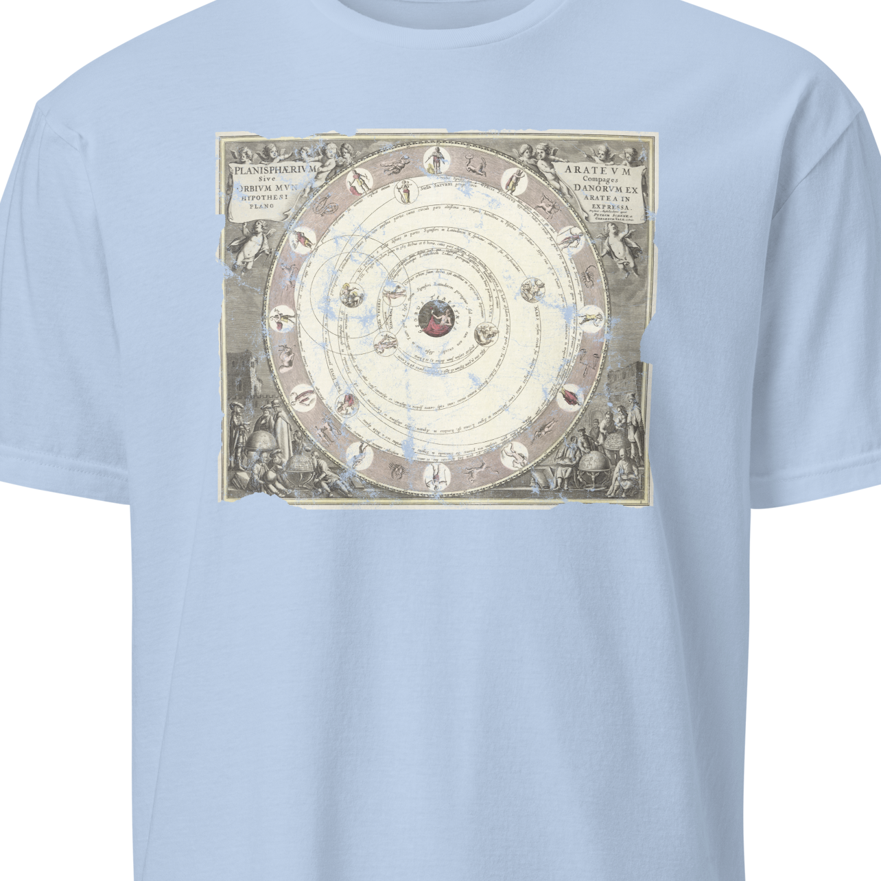 Light blue t-shirt with a circular design 