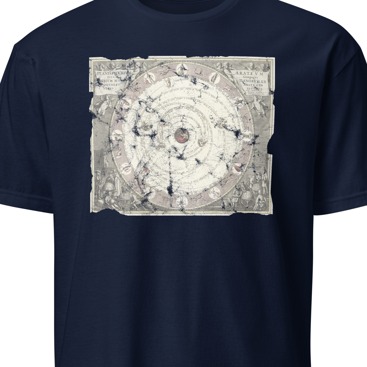 Navy blue t-shirt with a geometric design 