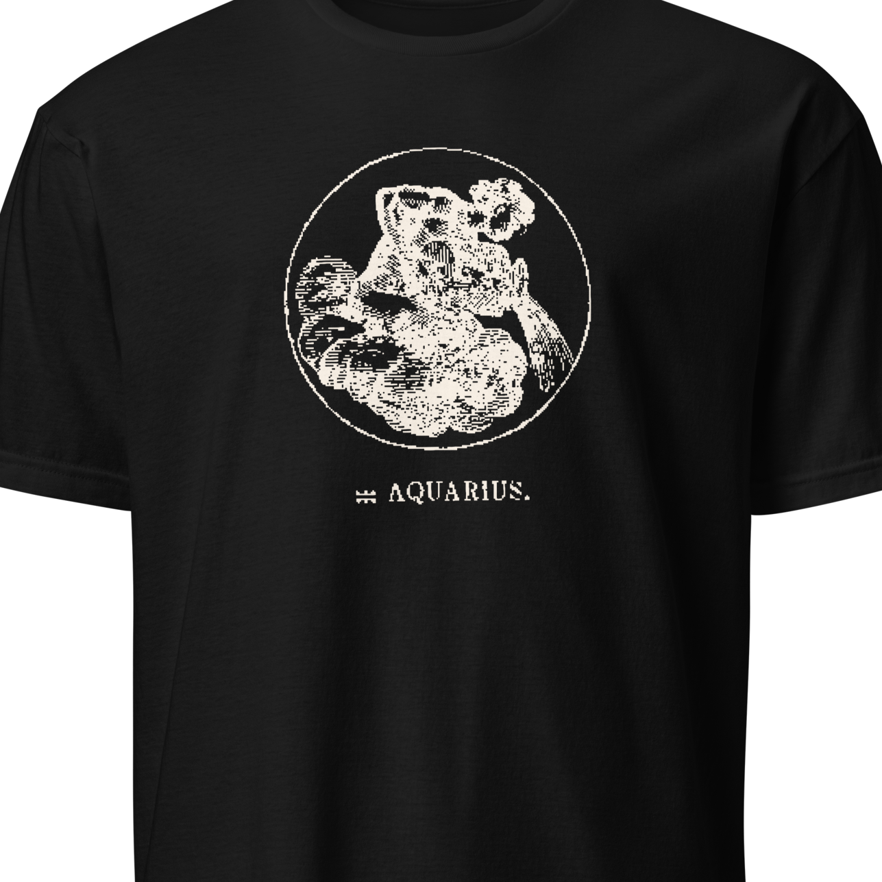 Black t-shirt with Aquarius zodiac symbol design