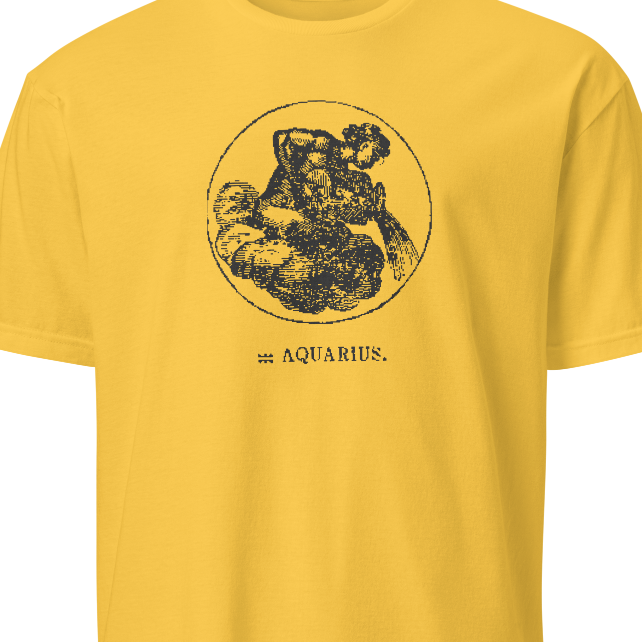 Yellow t-shirt with Aquarius zodiac symbol 