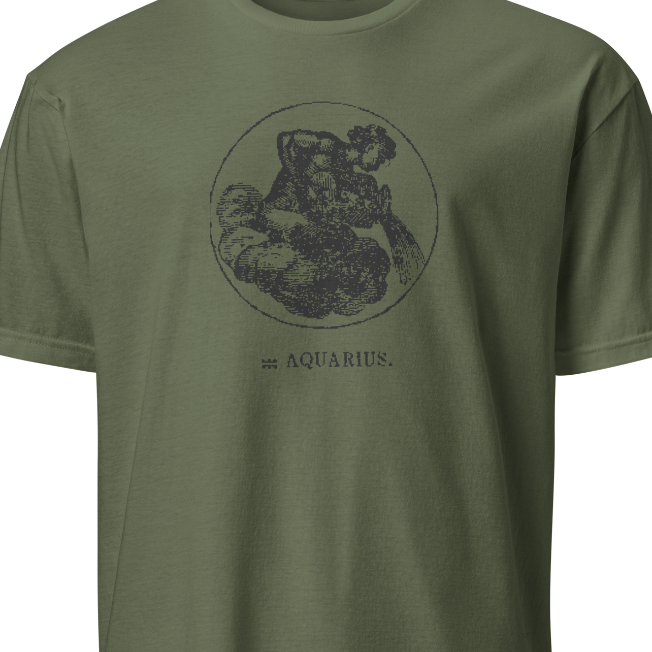 Green t-shirt with a graphic design and text