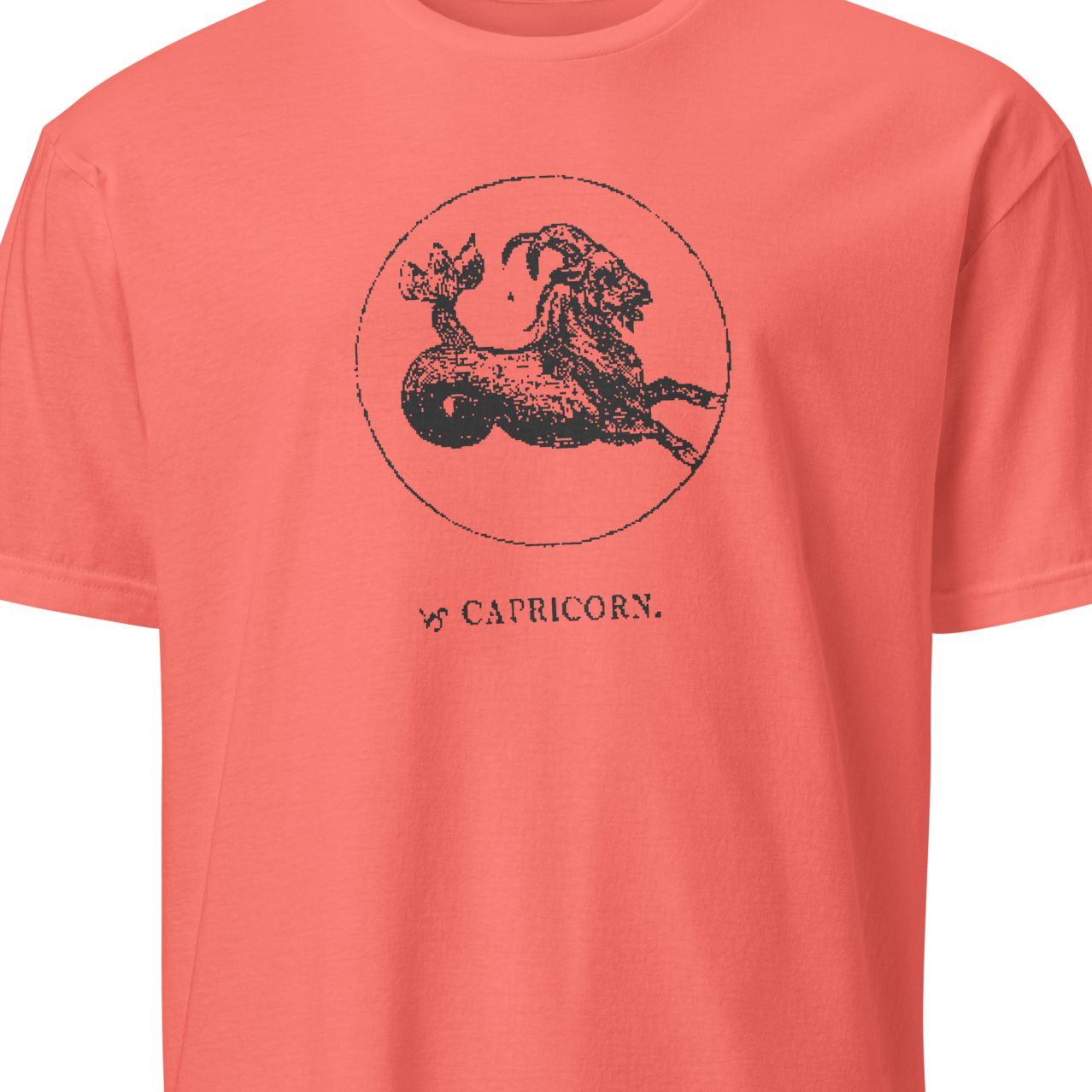 Coral t-shirt with Capricorn zodiac symbol 