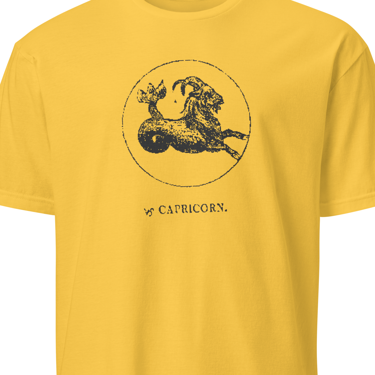 Yellow t-shirt with Capricorn symbol design 