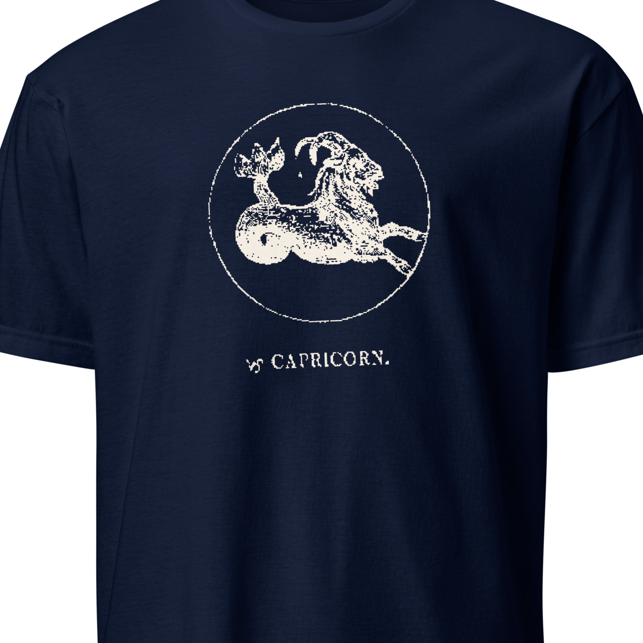 Navy blue t-shirt with Capricorn zodiac sign graphic 