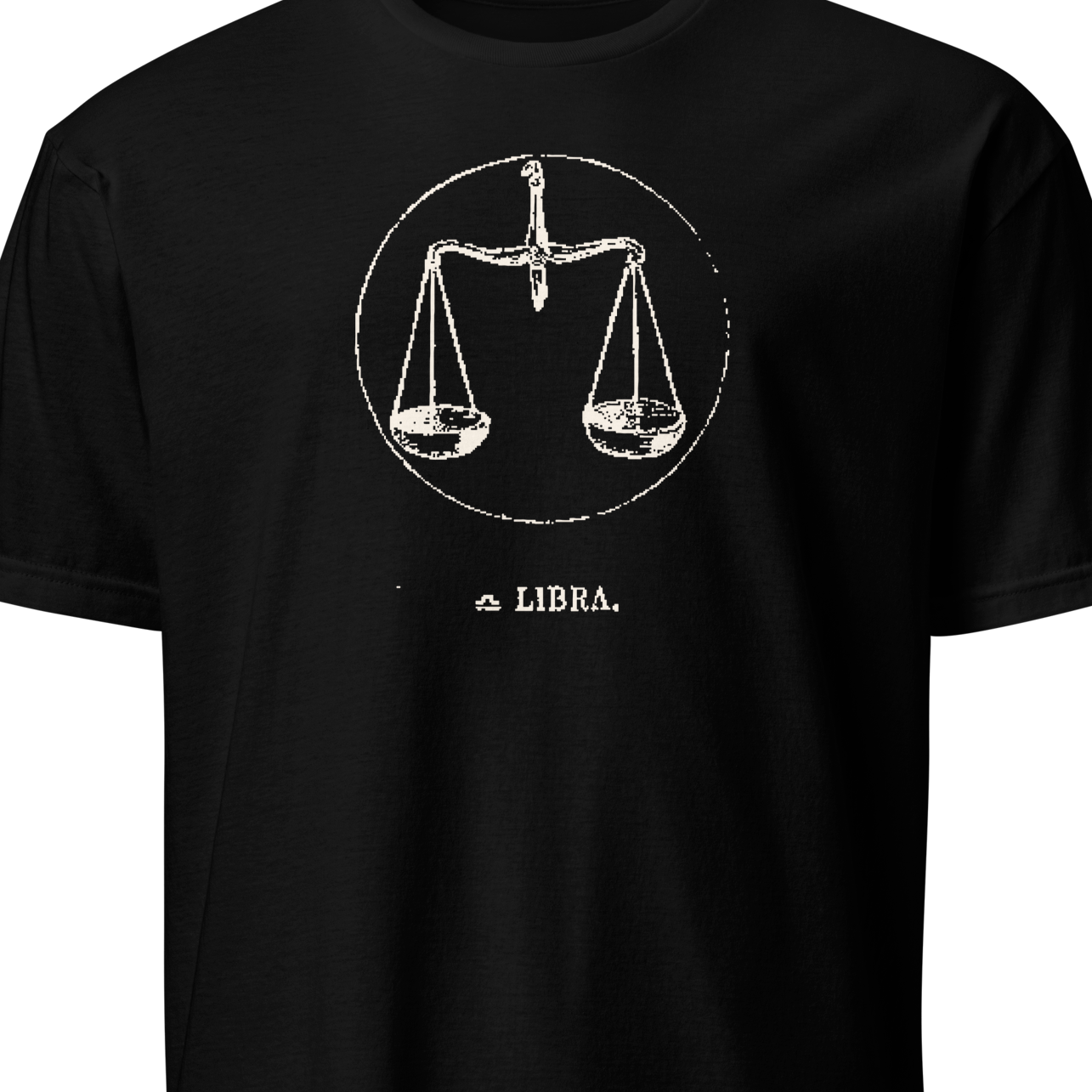 Black t-shirt with Libra zodiac symbol design 