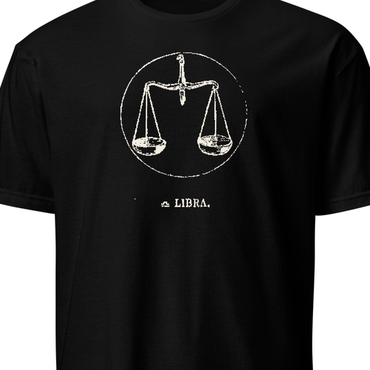 Black t-shirt with Libra zodiac symbol design 