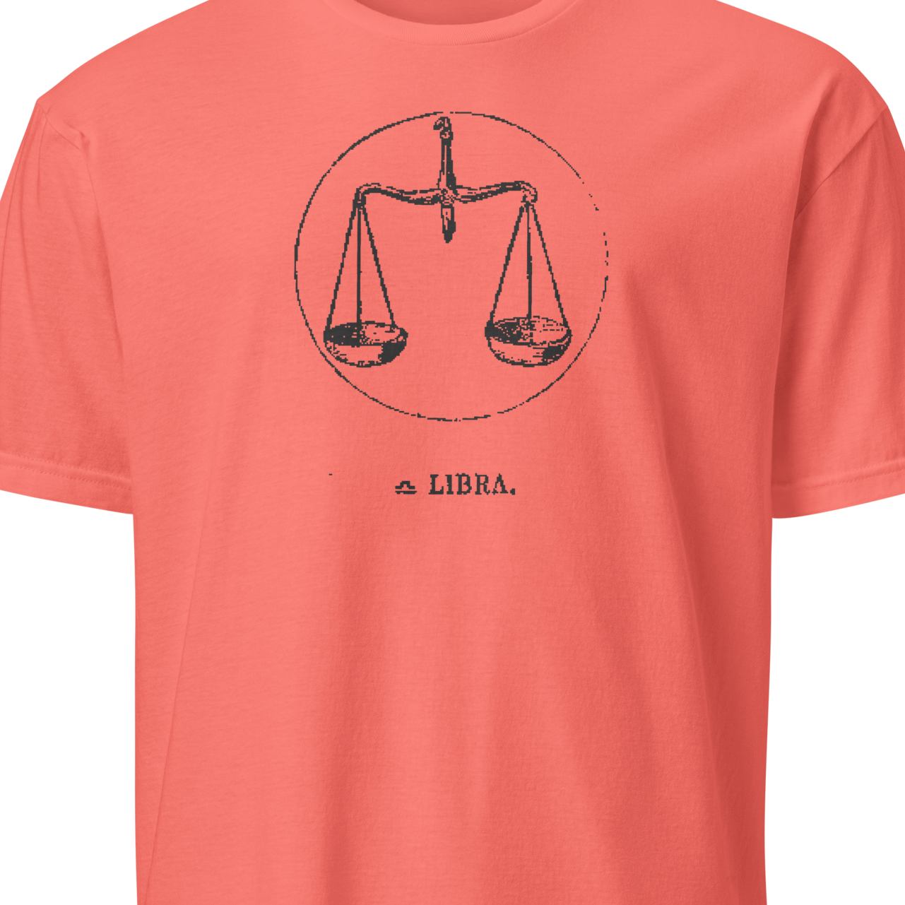 Coral t-shirt with Libra zodiac symbol design