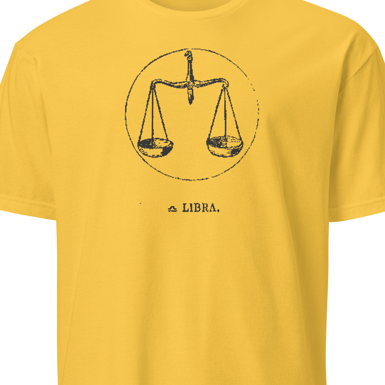 Yellow t-shirt with Libra zodiac sign design 