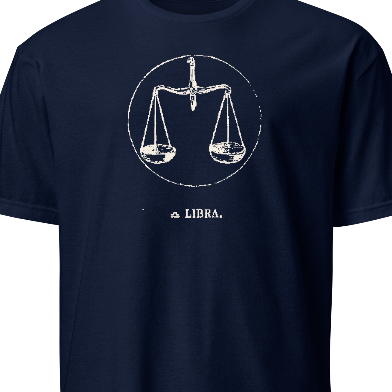 Navy blue t-shirt with Libra zodiac sign design