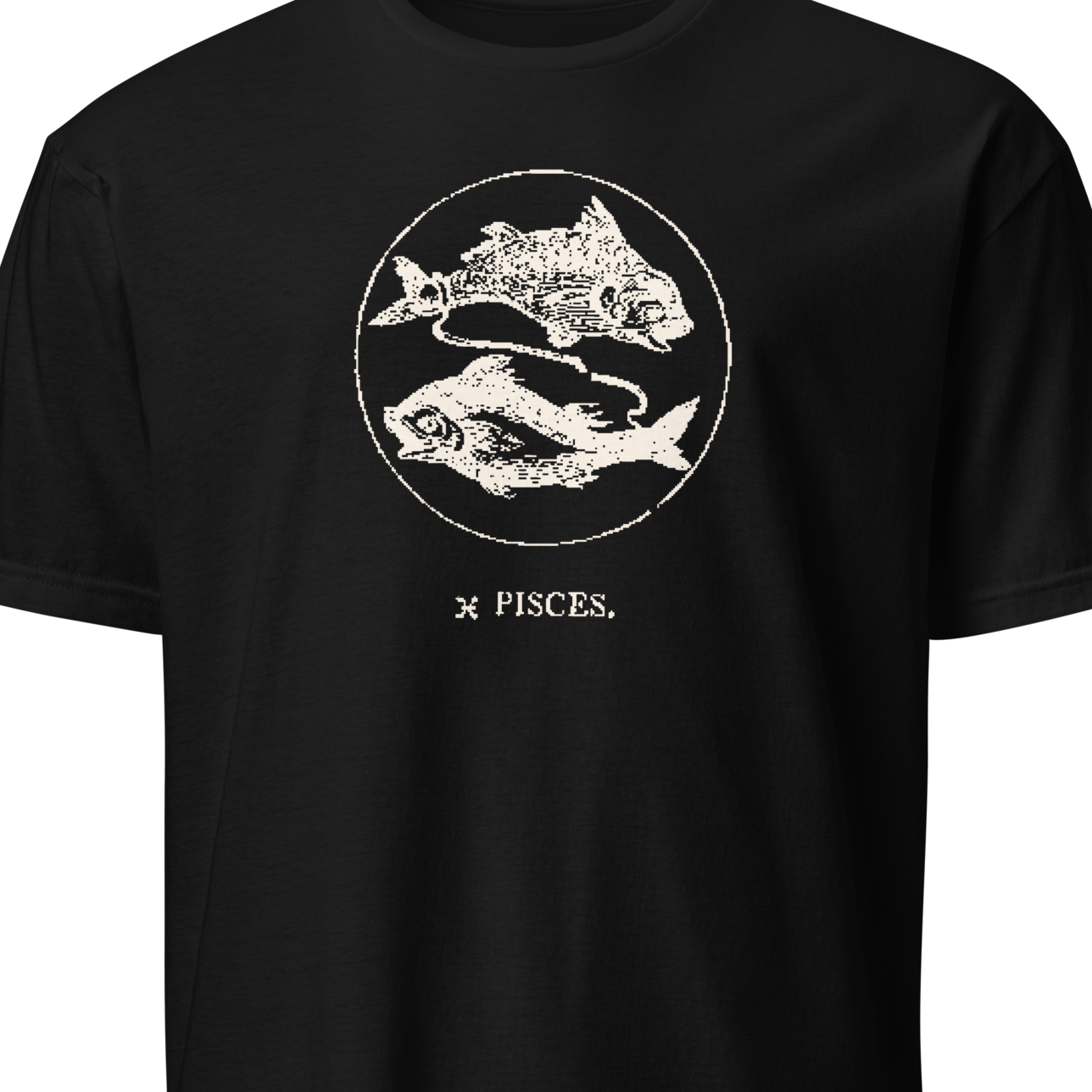 Black t-shirt with Pisces zodiac sign design 
