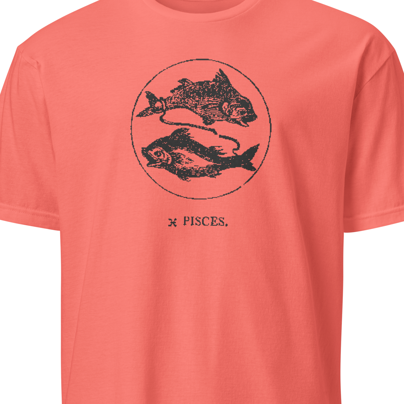 Coral t-shirt with Pisces zodiac design 