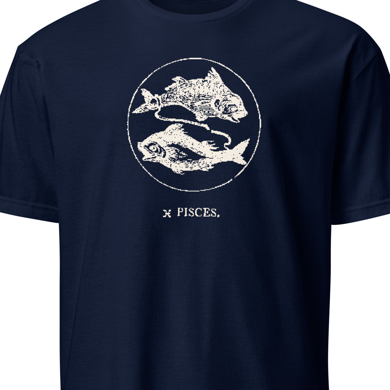 Navy blue t-shirt with Pisces zodiac sign design 