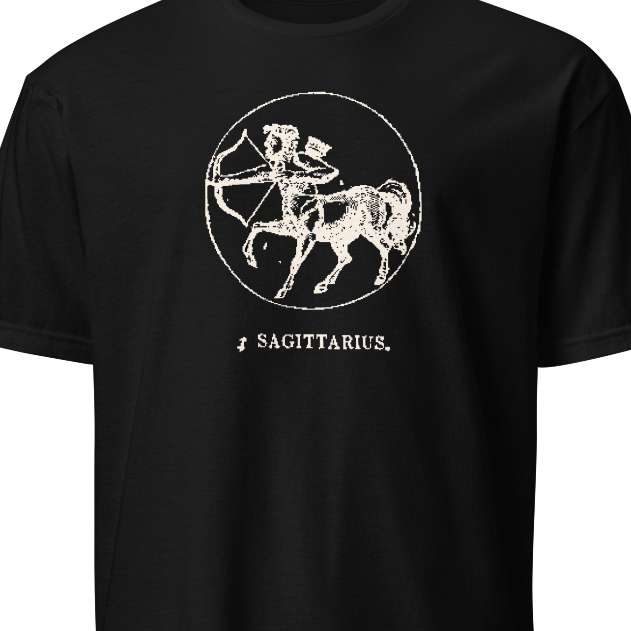 Black t-shirt with white Sagittarius zodiac design 