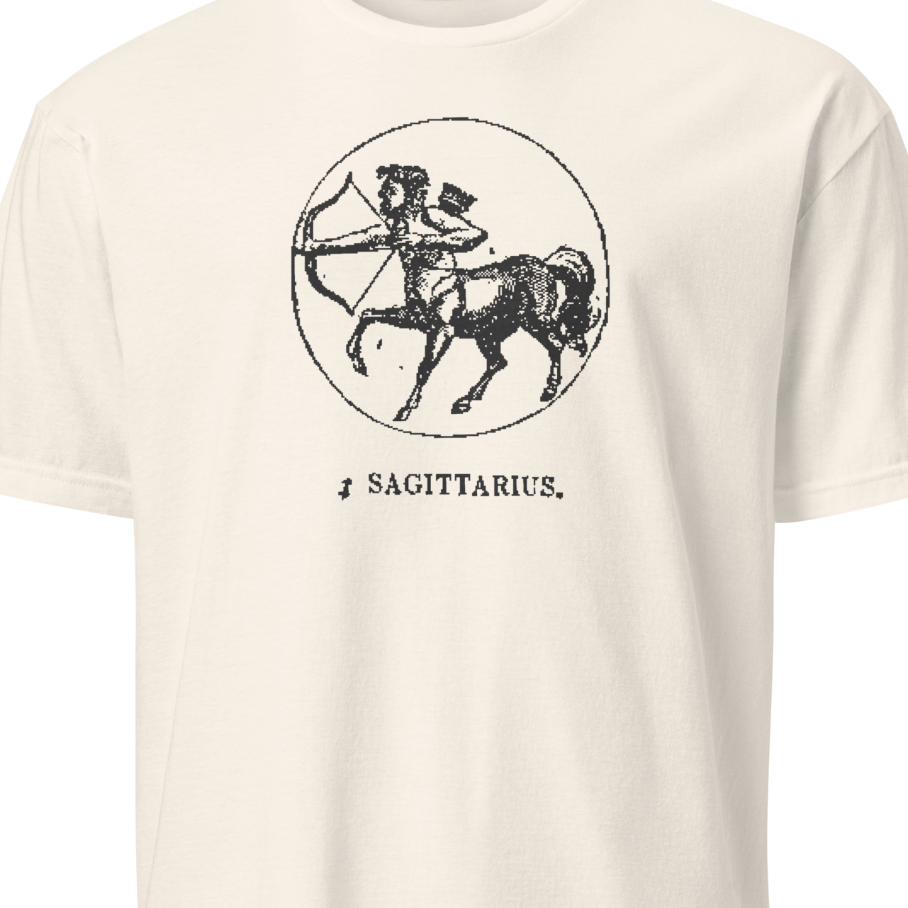 White t-shirt with Sagittarius zodiac sign graphic 