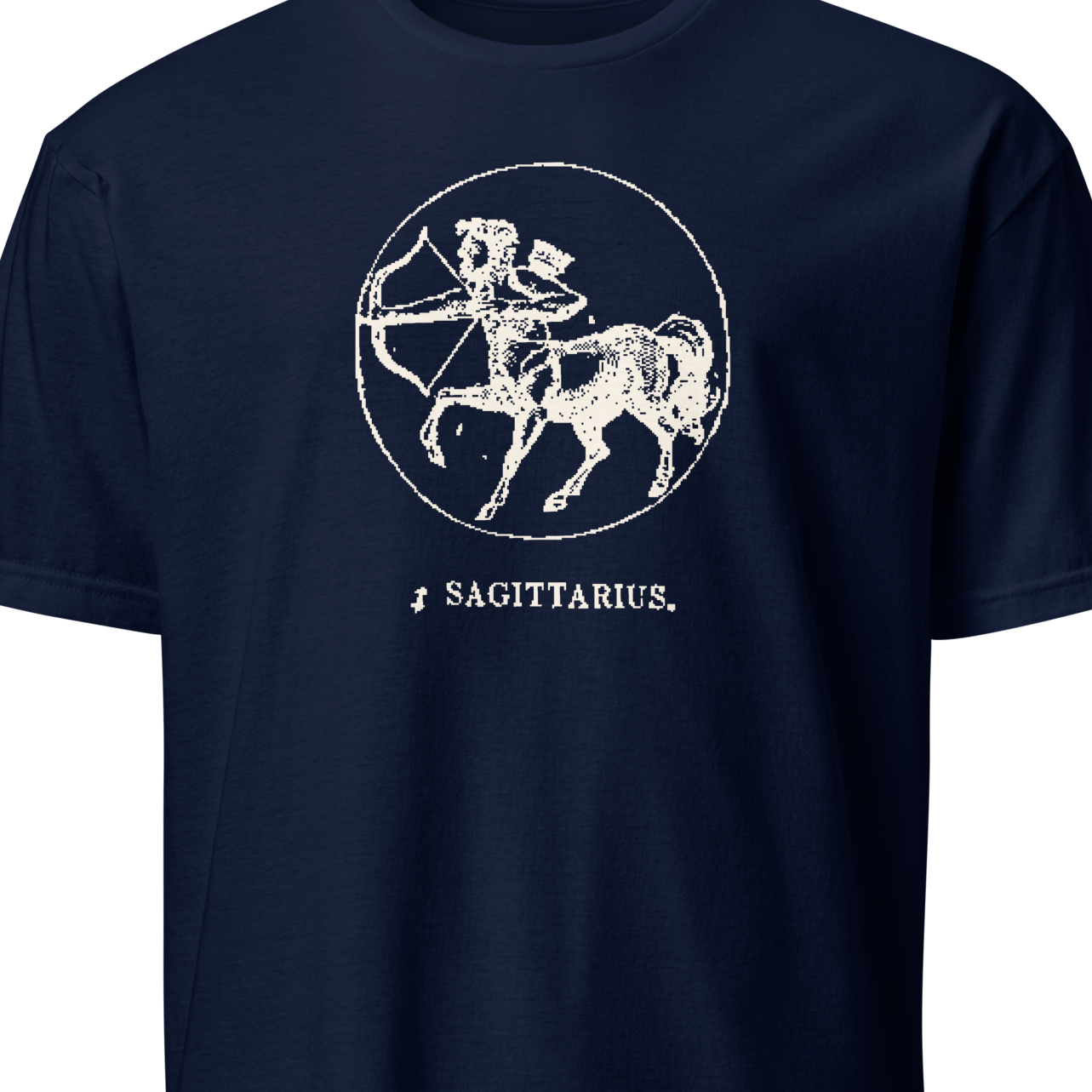 Navy blue t-shirt with white Sagittarius zodiac design 