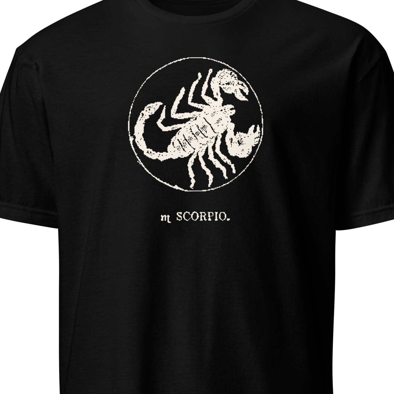 Black t-shirt with white Scorpio zodiac symbol 