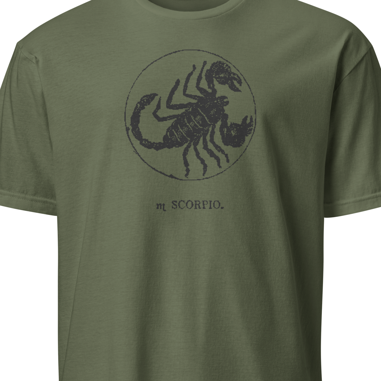 Green t-shirt with a Scorpio symbol  on a white background