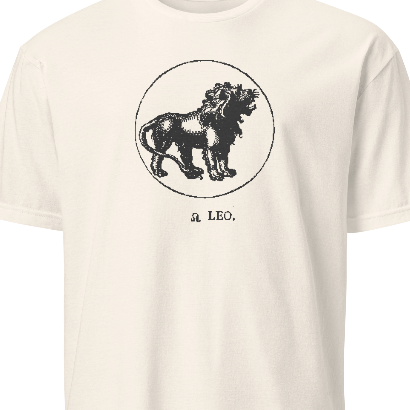 White t-shirt with black lion graphic and 'St. Leo' text on a white background