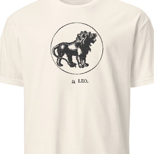 White t-shirt with black lion graphic and 'St. Leo' text on a white background