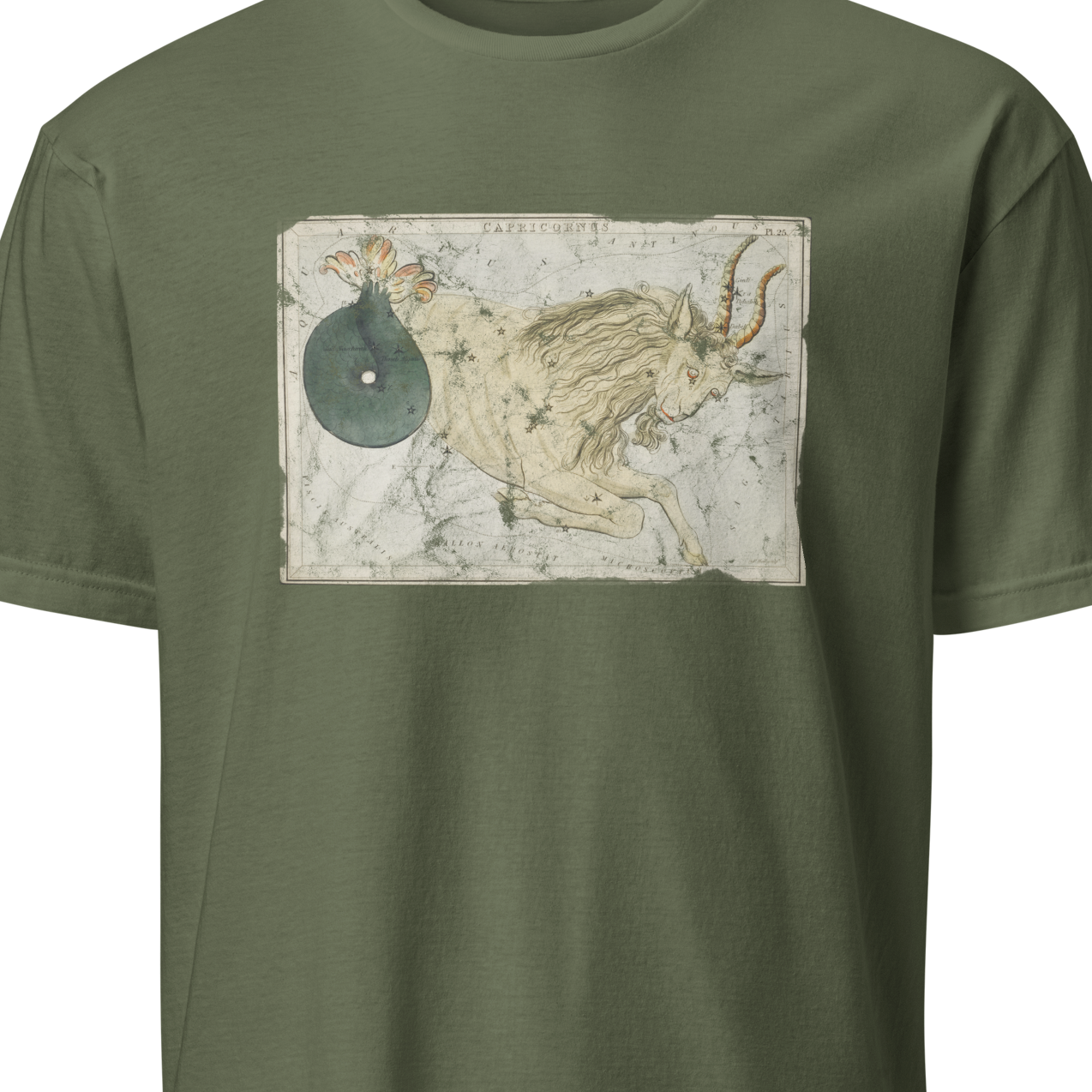 Green t-shirt with a graphic design 