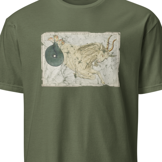 Green t-shirt with a graphic design 