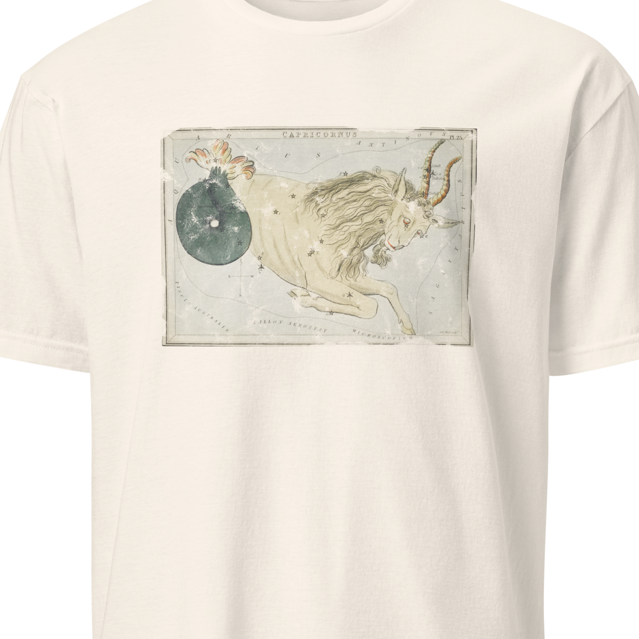 White t-shirt with a graphic design 