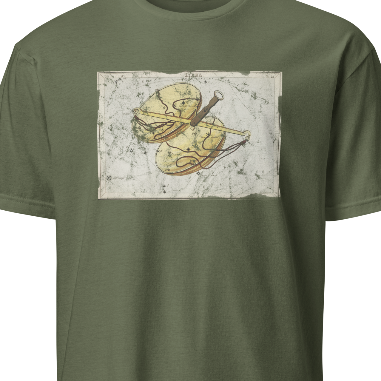 Green t-shirt with a graphic design 