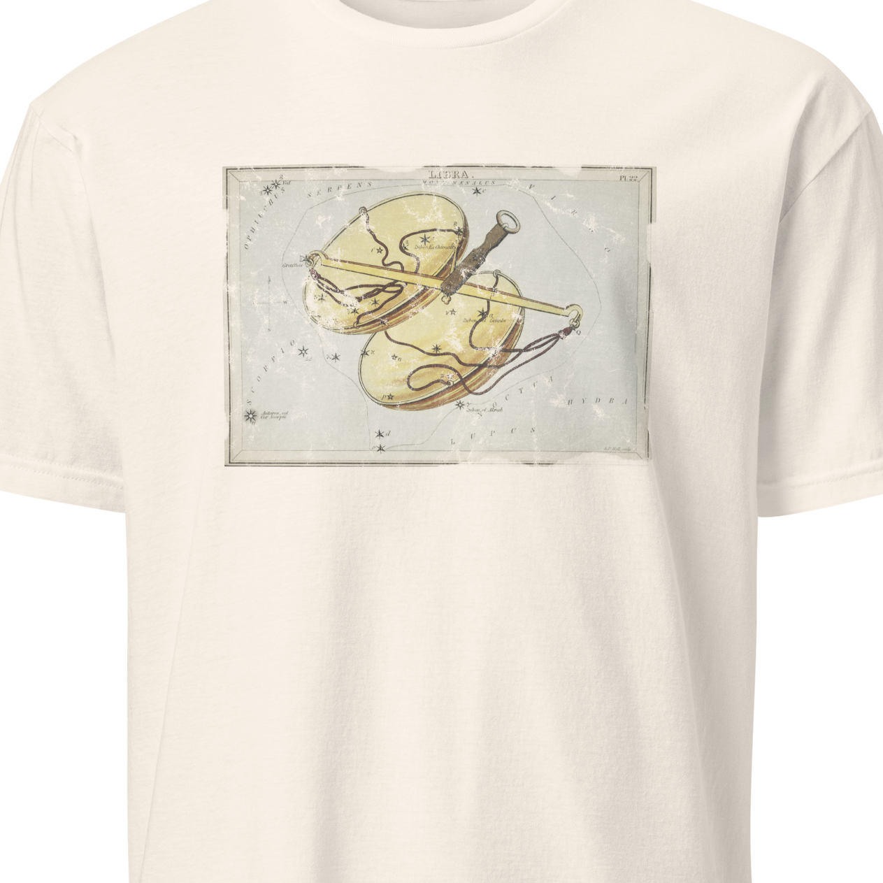 White t-shirt with a graphic design 