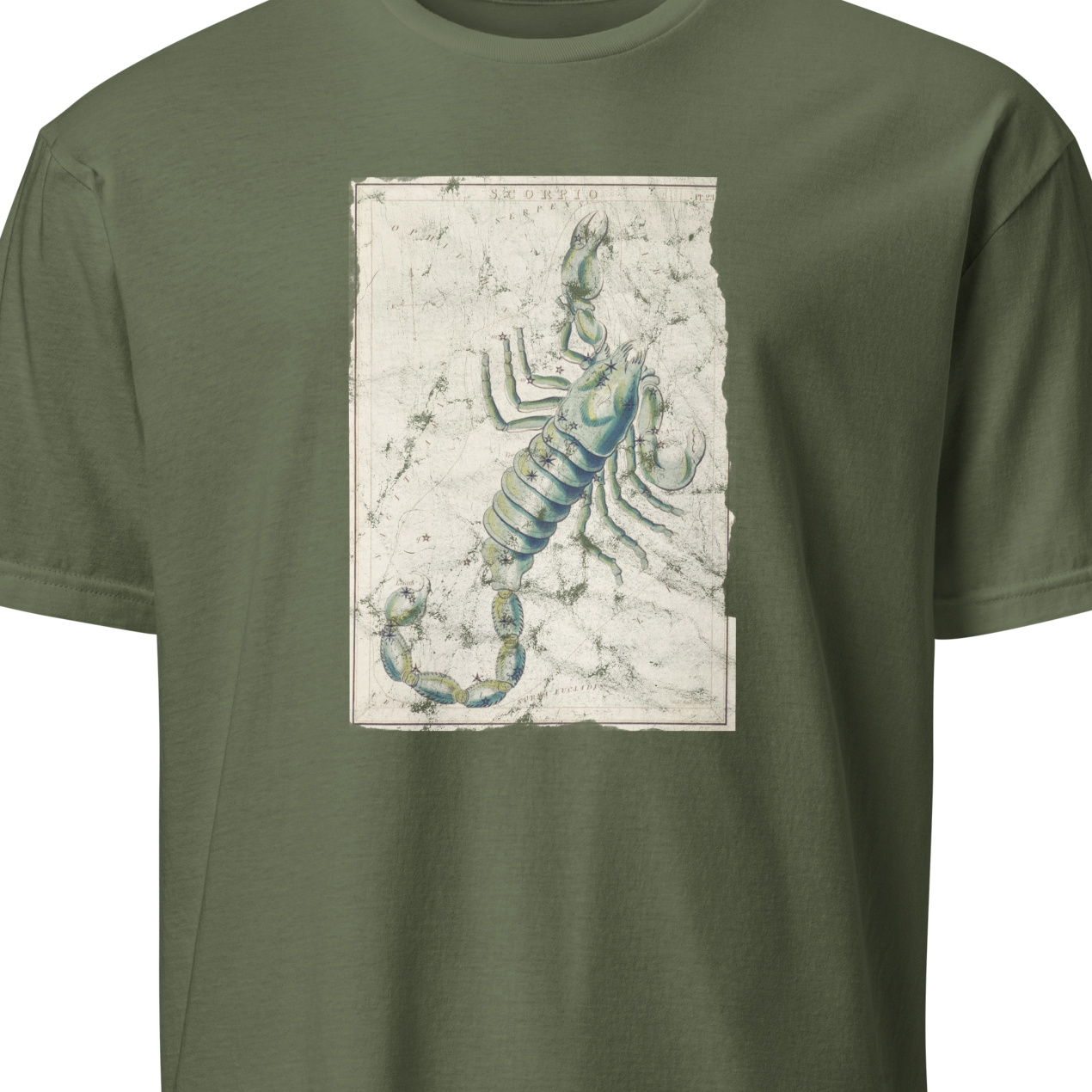Green t-shirt with a scorpion graphic 