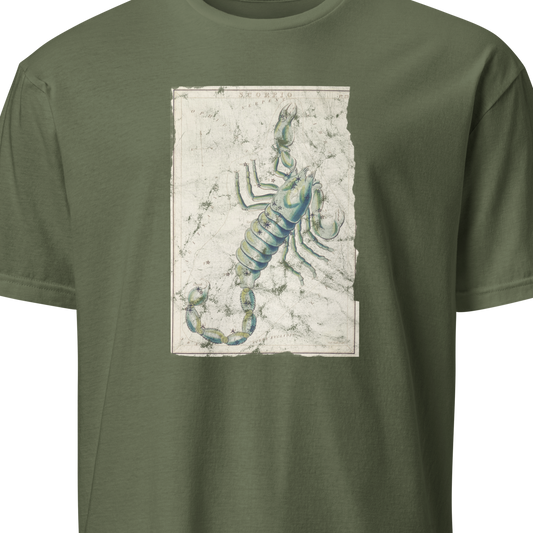 Green t-shirt with a scorpion graphic 