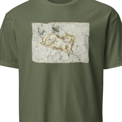 Green t-shirt with a lion graphic on a white background