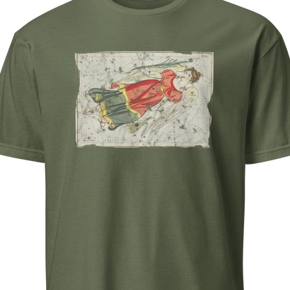 Green t-shirt with a graphic design on a white background
