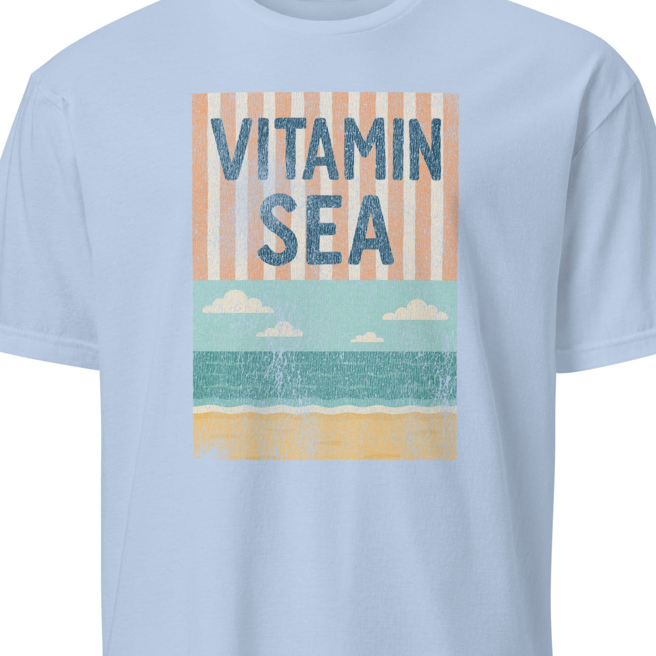 Light blue t-shirt with 'Vitamin Sea' graphic design