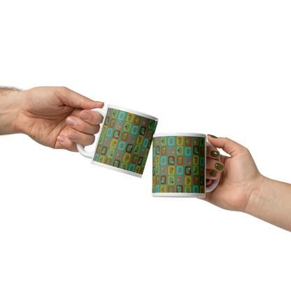 Retro Rectangles White Mug - Happy Hour