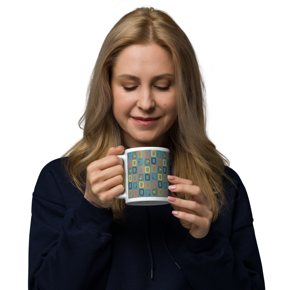 Retro Rectangles White Mug - Downtown Dusk