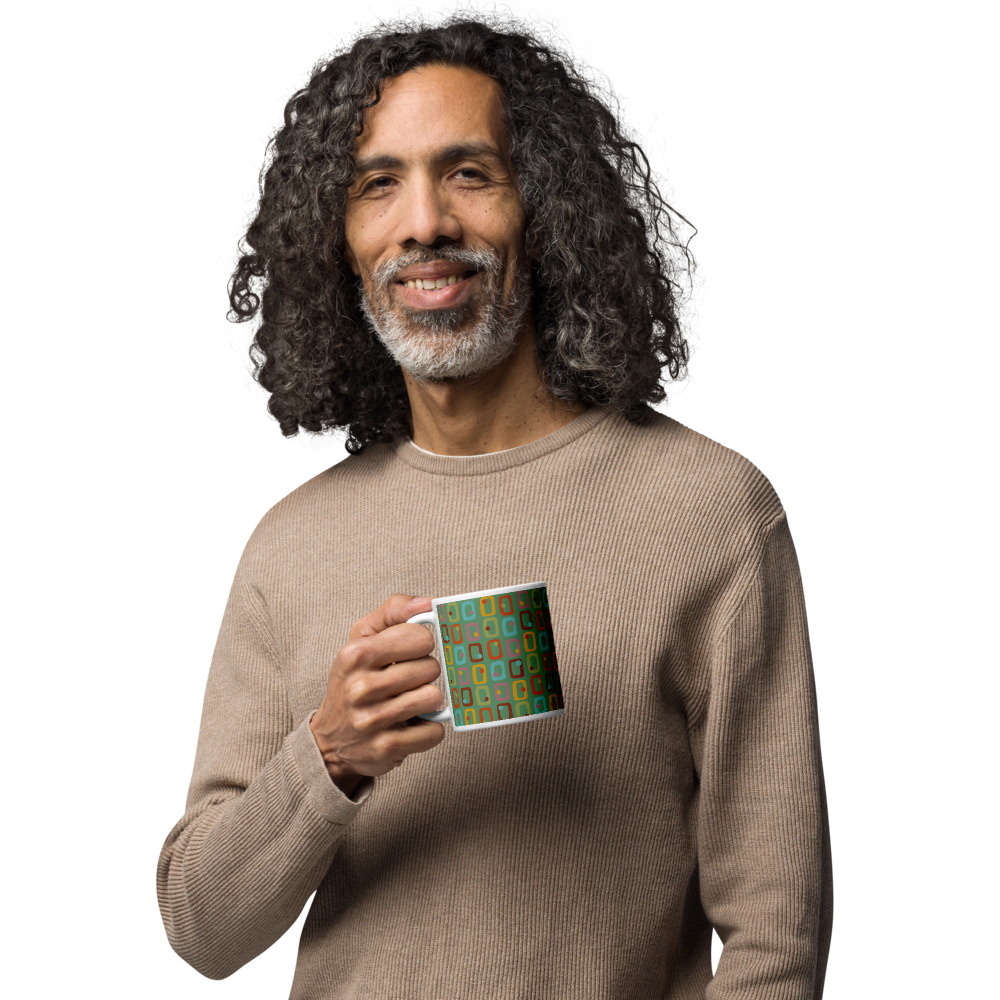 Retro Rectangles White Mug - Happy Hour