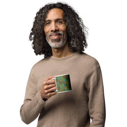 Retro Rectangles White Mug - Happy Hour