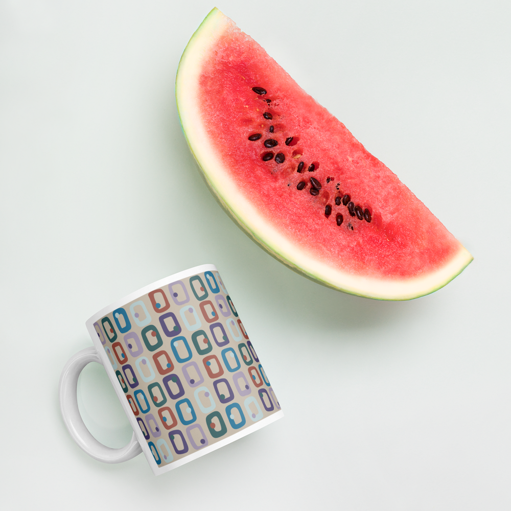 Retro Rectangles White Mug - Clouded Beach