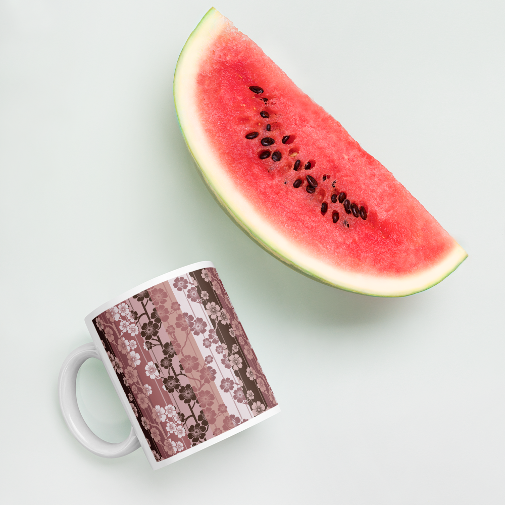 Sakura Stripes White Mug - In Bloom