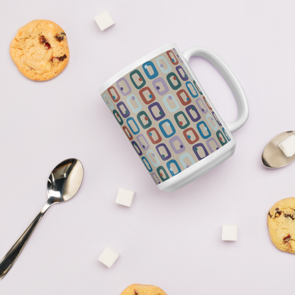 Retro Rectangles White Mug - Clouded Beach