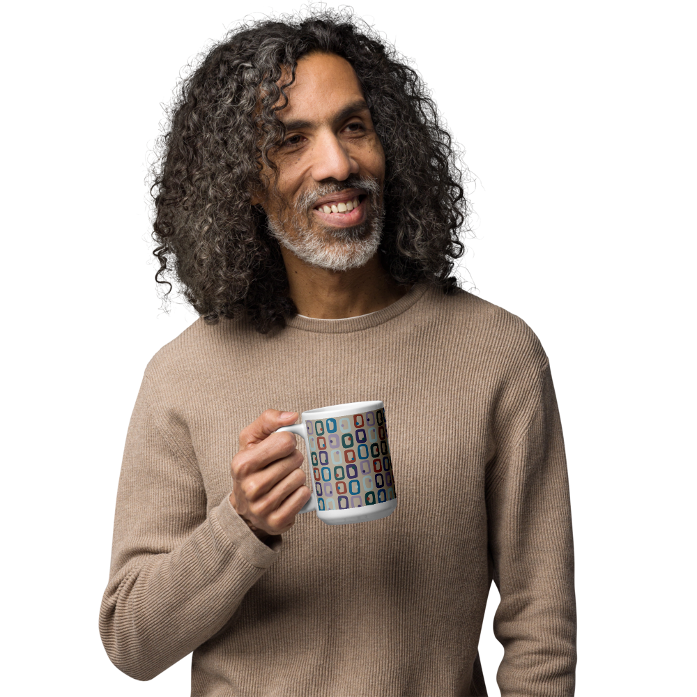 Retro Rectangles White Mug - Clouded Beach