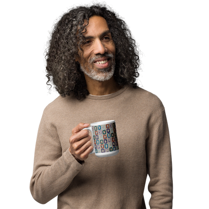 Retro Rectangles White Mug - Clouded Beach