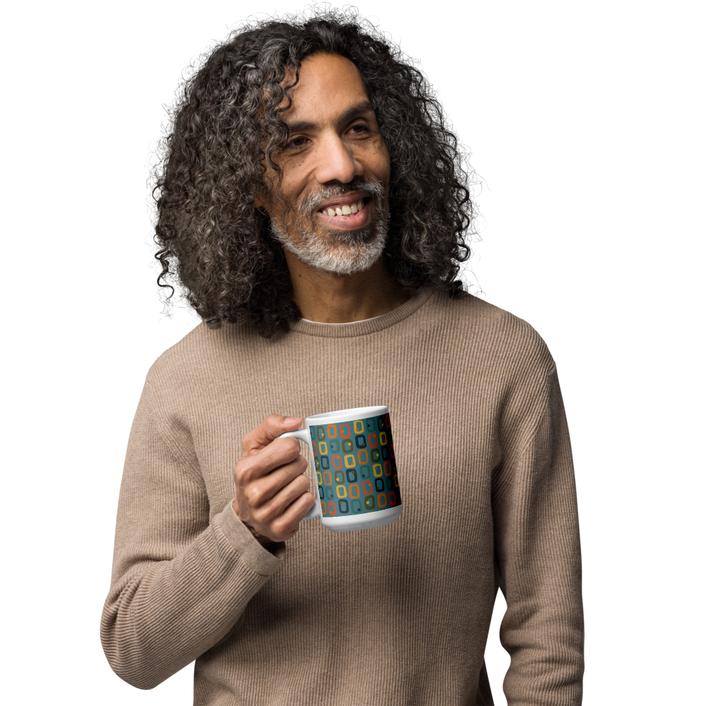 Retro Rectangles White Mug - Downtown Dusk