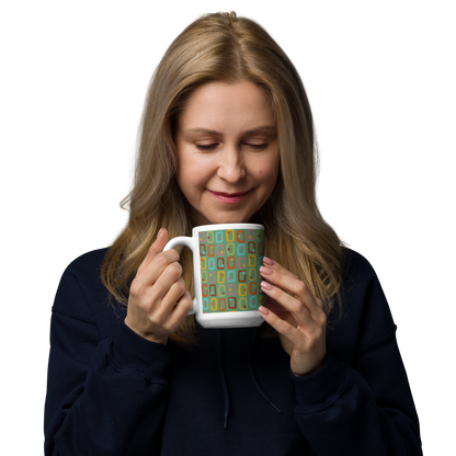 Retro Rectangles White Mug - Happy Hour