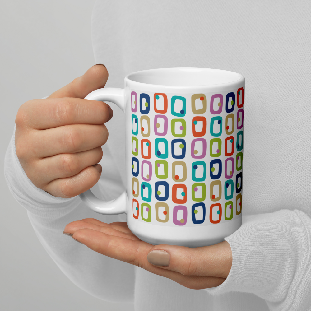 Retro Rectangles White Mug - Party Time