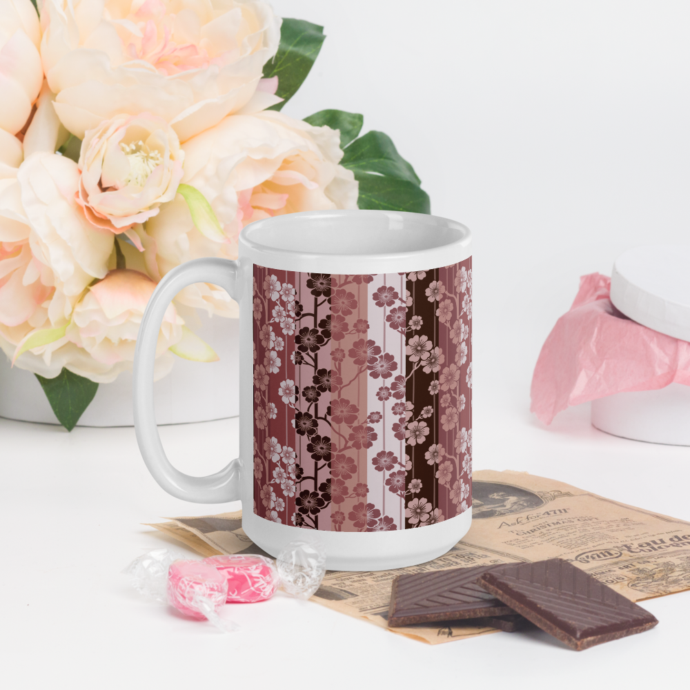 Sakura Stripes White Mug - In Bloom