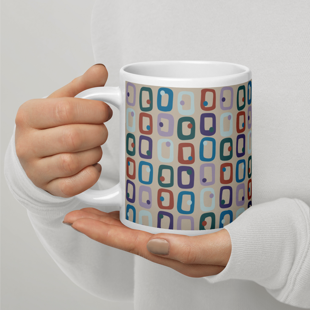 Retro Rectangles White Mug - Clouded Beach