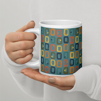 Retro Rectangles White Mug - Downtown Dusk